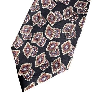 Hardy Amies Savile Row London Mens‎ Silk Tie Black Purple Geometric Diamond Wide